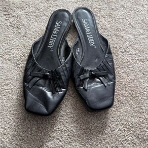 Sam & Libby Black Leather Slip On Mule Flats 8M